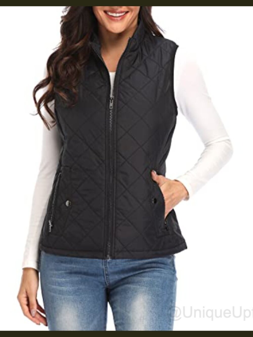 Women's Quilted Lightweight Zip Pockets Padded Gilet Vest